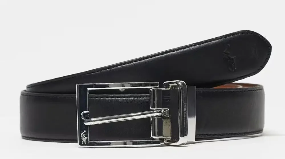 Ralph Lauren Polo Mens Black Leather Belt Silver Buckle Size L Capsule Wardrobe